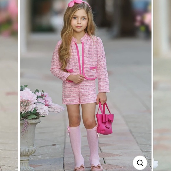 mia belle girls Other - Mia Belle Girls Classy Tweed Matching Blazer & Short Set Size 10 / 12 Pink